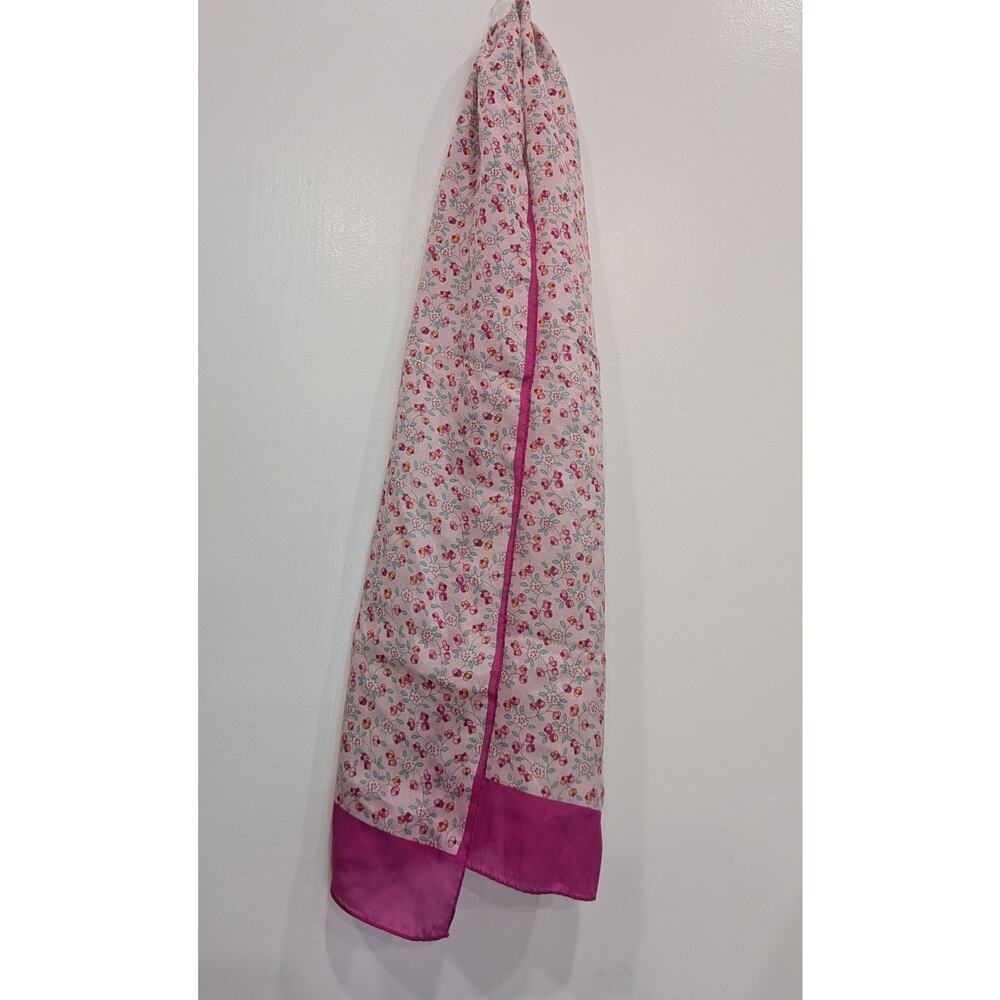 Vintage 100% Silk Scarf Made in Japan Pink Floral Long Rectangular Washable 50"